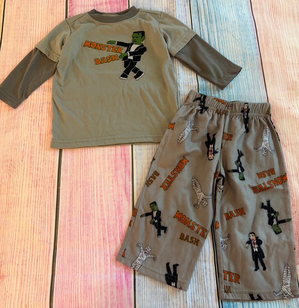 Gymboree Halloween Monster Pajamas 12-18M Boys EUC Spooky Cute Fall PJs